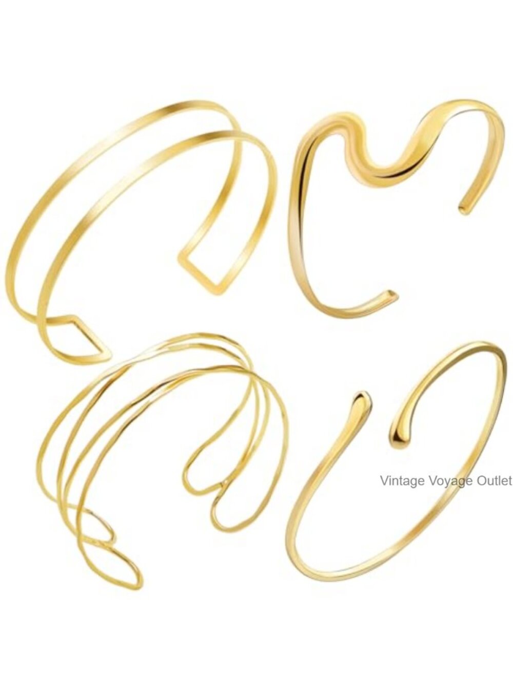4 Pc Gold Plated Adjustable Upper Arm Cuff Bracelet Set Boho Stackable